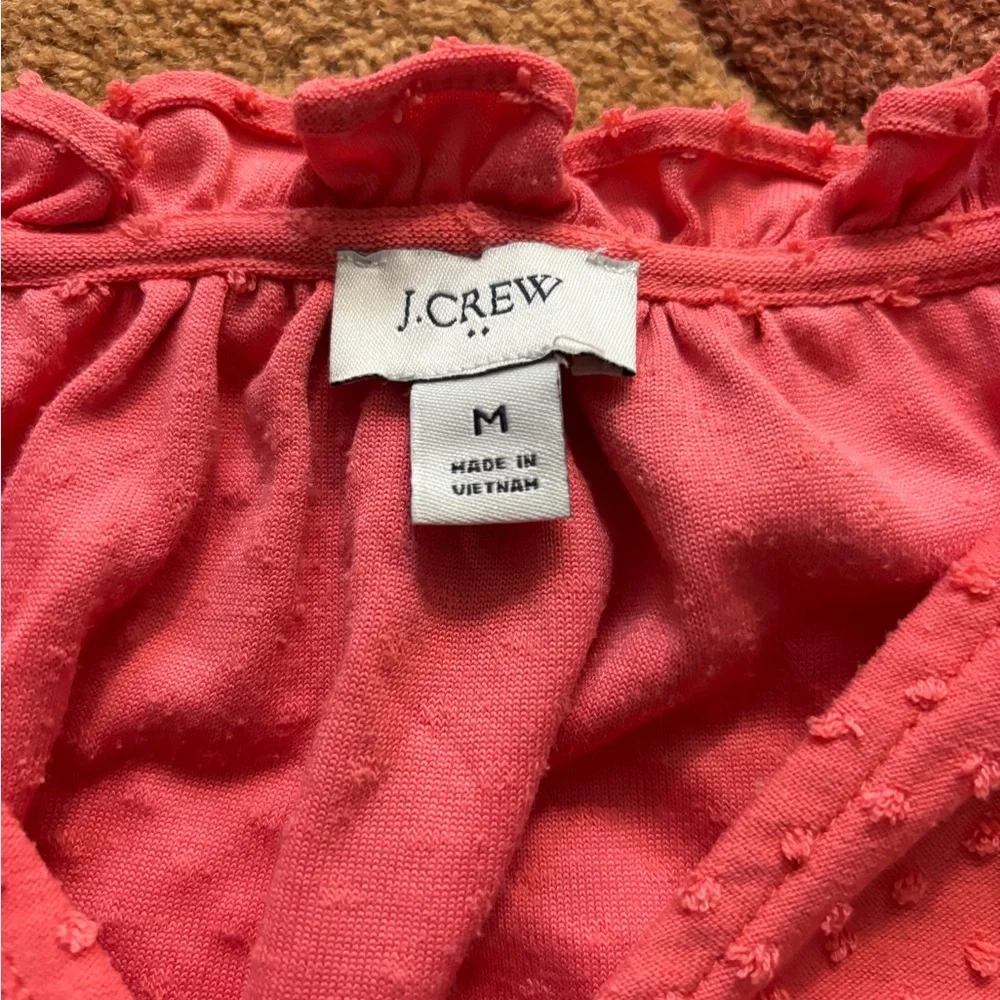 J. Crew Coral Swiss Dot Ruffle Sleeve Top